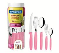 Tramontina Juego de Cubiertos en acero inoxidable Color Rosa Ipanema 30 piezas