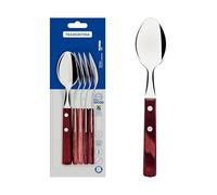 Tramontina Juego de Cucharas de Mesa en Acero Inoxidable y Mangos de Madera Tratada Polywood Rojo 6 piezas