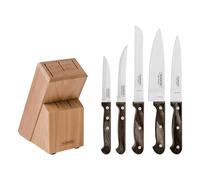 Tramontina Juego de Cuchillos de Acero Inoxidable y Mangos de Madera Tratada con Soporte de Madera Polywood Castaño 6 Piezas