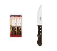 Tramontina - Juego de Cuchillos Jumbo Churrasco, para Asado, en Acero Inoxidable y Mangos de Madera Polywood en Color Castaño, Cubiertos con Remaches de Aluminio, 4 Piezas, Tamaño de 5"