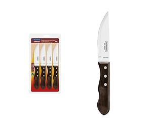 Tramontina - Juego de Cuchillos Jumbo Churrasco, para Asado, en Acero Inoxidable y Mangos de Madera Polywood en Color Castaño, Cubiertos con Remaches de Aluminio, 4 Piezas, Tamaño de 5"
