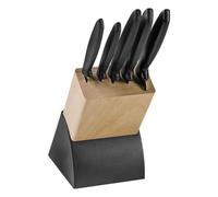 Tramontina Juego de Cuchillos Plenus en Acero Inoxidable y Mangos de Polipropileno Negro con Soporte de Madera 6 Piezas