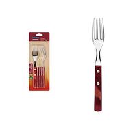 TRAMONTINA - Juego de Tenedores de Mesa Churrasco, para Asado, en Acero Inoxidable y Mangos de Madera Polywood en Color Rojo, Cubiertos con Remaches de Aluminio, 6 Piezas