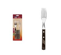TRAMONTINA - Juego de Tenedores de Mesa Churrasco, para Asado, en Acero Inoxidable y Mangos de Madera Polywood en Color Castaño, Cubiertos con Remaches de Aluminio, 6 Piezas