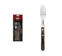 TRAMONTINA - Juego de Tenedores de Mesa Churrasco, para Asado, en Acero Inoxidable y Mangos de Madera Polywood en Color Castaño, Cubiertos con Remaches de Aluminio, 6 Piezas