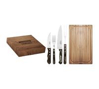 Conjunto para barbacoa JUMBO de Tramontina, 15 piezas, que incluye: cubiertos para carne, tabla de cortar, juego de cuchillos para cortar, cuchillos, tenedores, acero inoxidable/madera, modelo 29899-3