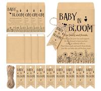 Trandraft Regalos de baby shower para invitados - Sobres de paquete de semillas "Baby in Bloom" con etiquetas de agradecimiento y cordel, sobres de papel kraft para decoraciones de baby shower (50