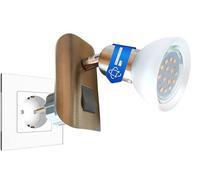 Trango Luz de enchufe LED 11-042 en níquel mate con Pantalla de vidrio, enchufe de luz nocturna Incluye 1x GU10 3000K lámpara LED blanca cálida y encendido/apagado conmutador Lámpara de lectura