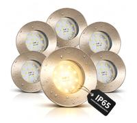 Trango Set di 6 IP65 Faretti da incasso 6x ultra piatto Modulo LED 3000K bianco caldo 6729IP65-62MO apparecchio da bagno, plafoniera realizzato in acciaio inossidabile spazzolato per doccia, sauna