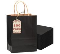 TRANKIELO® - 100 bolsas de regalo negras con asas - papel kraft - 21,1 x 15,2 x 8 cm - ideales para diversos usos