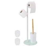 TRANKIELO® - Juego moderno de accesorios para baño de acero inoxidable – Soporte de papel higiénico de pie y soporte para escobilla – Blanco, 64x27x22 cm