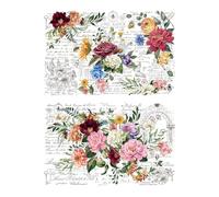 Transfers y Pegatinas para Muebles y Manualidades, Peonía Flores y Edificios,DIY Decoración Utilizados en Madera Vidrio Metal Lienzo Porcelana Papel y Plástico, 2 Diseños de 30*43cm, Floreciente Años