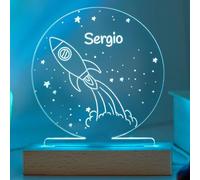 Transparent Gift Lámpara Infantil Personalizada con Nombre Cohete. Luz LED Quitamiedos. Luz Nocturna Mesita de Noche. Regalos Originales y Personalizados para Cumpleaños. Regalos para Niños y Niñas