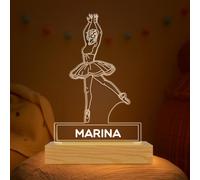 Transparent Gift Lámpara Personalizada Bailarina con Nombre. Luz LED Nocturna para Mesita de Noche. Decoración e Iluminación. Regalos Originales para Cumpleaños. Regalos Personalizados Adultos y Niños