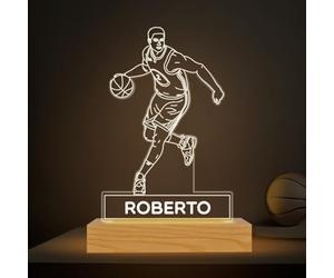 Transparent Gift Lámpara Personalizada Baloncesto con Nombre. Luz LED Nocturna Mesita de Noche. Decoración e Iluminación. Regalos Originales para Cumpleaños. Regalos Personalizados para Adultos, Niños