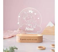 Transparent Gift Lámpara Personalizada con Nombre Unicornio. Luz LED Quitamiedos. Luz Nocturna Infantil Mesita de Noche. Regalos Originales y Personalizados para Cumpleaños. Regalos para Niños y Niñas