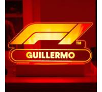Transparent Gift Lámpara Personalizada Logo de Fórmula 1 con Nombre. Luz LED Mesita de Noche. Decoración e Iluminación. Regalos Originales para Cumpleaños. Regalos Personalizados para Adultos y Niños