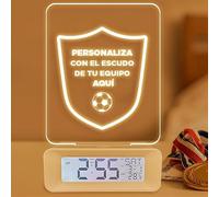 Transparent Gift Reloj Despertador Personalizado con Luz. Diseño Fútbol con Tu Escudo y Nombre. Lámpara Nocturna para Mesita Noche. Regalos Originales Personalizados Cumpleaños para Niños y Jóvenes
