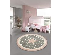 Traum Alfombra para niños Juegos Alfombra para bebés con Estrella en Rosa Gris y Blanco Größe 120 cm Rund