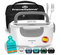 TRAVELISIMO Fiambrera Electrica 100W Taper Electrico para Comida 1,5L Fiambrera Termica 3 en 1 12V/24V/220V - Fiambreras Comida Trabajo Para Coche y Camión, Marmita Electrica en Acero Inoxidable