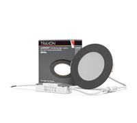 TRAXON LUXPOINT® Downlight LED Empotrable 8W CCT Ajustable - Panel Slim Redondo Ultrafino Ø125mm Corte 105-110mm Techo Interior 120° (Negro, 8W CCT)
