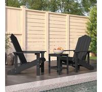 Traylux Juego de 2 sillas de jardín Adirondack con mesa de HDPE antracita resistente a la intemperie, juego de 2 con respaldo alto, reposabrazos anchos, ahorra espacio para jardín, terraza, balcón