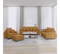 Traylux Juego de 4 sofás de terciopelo marrón con sillón, 2 plazas, 3 plazas, reposapiés, 9 cojines grandes y 12 pequeños, tapizado para salón, ahorro de espacio, cómodo, estructura resistente