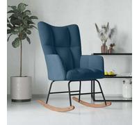 Traylux Mecedora de terciopelo azul con reposapiés de madera y reposabrazos para salón, dormitorio, balcón, salón interior, comodidad, ergonómica, patines estables, elegante silla de lactancia