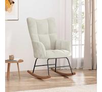 Traylux Mecedora de terciopelo crema con reposapiés de madera y reposabrazos para salón, dormitorio, balcón, sillón relax con cojín, respaldo ergonómico, balancín, patines