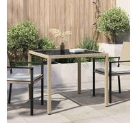 Traylux Mesa de jardín 90 x 90 x 75 cm de polirratán y cristal templado resistente a la intemperie, redonda, para terraza, balcón, mesa de comedor exterior, mesa plegable extensible estable