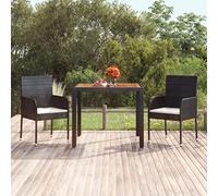 Traylux Mesa de jardín con tablero de madera, color negro, 90 x 90 x 75 cm, polirratán, resistente a la intemperie, para terraza, balcón, jardín, mesa plegable, extensible, diseño robusto