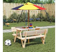 Traylux Mesa de picnic infantil para 4 con sombrilla de madera maciza de abeto, resistente a la intemperie, mesa de jardín para exteriores con protección solar, mesa plegable estable para terraza