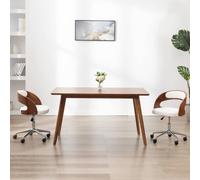 Traylux Silla de oficina giratoria blanca con madera curvada y piel sintética, silla ergonómica de escritorio con ajuste de altura, asiento acolchado, respaldo