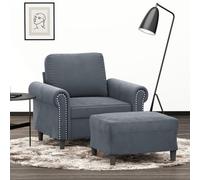 Traylux Sillón con taburete, color gris oscuro, terciopelo, 60 cm, ancho del asiento: 92 x 77 x 80 cm, muebles tapizados con reposapiés, ahorra espacio, para salón, oficina, habitación de invitados