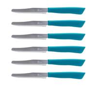Tredoni 6 Cuchillos de Cocina - Cuchillo Serrado 11cm de Acero Inoxidable Italiano de Verduras/Filetes/Mesa, Punta Redondeada (Celeste)
