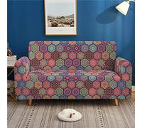 Treer Funda Elástica de Sofá 1-4 Plazas, Ajustable 3D Estampada, Protector Antideslizante, Estilo Mandala (2 Plazas 145-185cm)