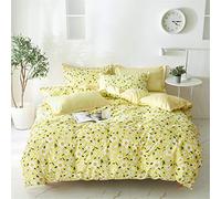 Treer Juego de Ropa de Cama 4 Piezas, Microfibra Juego de Ropa de Cama con Funda de Edredón, Funda de Almohada y Sábana para Cama Matrimonio/Individual (Margaritas Amarillas,150x200cm)
