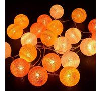 Treer Luces De Bolas De Algodón Cadena de Luces Bolas de Navidad, Batería Lámpara de Guirnalda Luminosa Hogar, Jardín, Patio, Fiesta, Vacaciones, Boda Decoración (3M-20 Pelotas,Naranja)