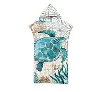 Treer Toallas con Capucha Toallas de Playa, con Poncho Toalla Baño Secado Rápido Adulto Hombre Hembra Toalla Bata Manta para Playa, Surf, Natación (75x110cm,Tortuga Marina)