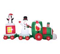 Tren navideño inflable XXL de 350 cm de COSTWAY, decoración navideña con Papá Noel, muñeco de nieve, pingüino, luces LED y figuras navideñas iluminadas