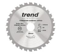 Trend Construction Hoja de Sierra Circular, 184mm de Diámetro, 30mm de Orificio, 30 Dientes, 2mm de Corte, +15° de Ángulo, metal duro (TCT), Acabado Medio, CSB/NC18430A