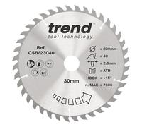 Trend CraftPro Hoja de sierra circular TCT combinada, 230 mm de diámetro x 40 dientes x 30 mm de diámetro interior, punta de carburo de tungsteno, CSB/23040