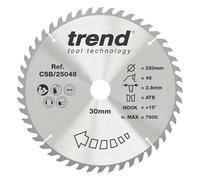 Trend CraftPro Hoja de sierra circular TCT combinada, 250 mm de diámetro x 48 dientes x 30 mm de diámetro interior, punta de carburo de tungsteno, CSB/25048