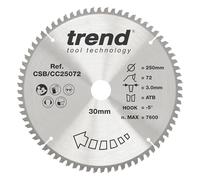 Trend CraftPro Hoja de sierra circular TCT de corte transversal con gancho negativo, 250 mm de diámetro x 72 dientes x 30 mm de diámetro interior, punta de carburo de tungsteno, CSB/CC25072