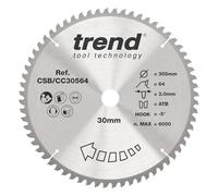 Trend CraftPro Hoja de sierra circular TCT de corte transversal con gancho negativo, 305 mm de diámetro x 64 dientes x 30 mm de diámetro interior, punta de carburo de tungsteno, CSB/CC30564