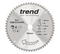 Trend CraftPro Hoja de sierra circular TCT de corte transversal con gancho negativo, 305 mm de diámetro x 60 dientes x 30 mm de diámetro interior, punta de carburo de tungsteno, CSB/CC30560
