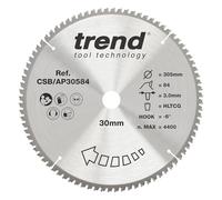 Trend CraftPro Hoja de sierra circular TCT para encimera de aluminio y plástico, 305 mm de diámetro x 84 dientes x 30 mm de diámetro interior, punta de carburo de tungsteno, CSB/AP30584