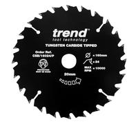 Trend CraftPro Hoja de Sierra Recubierta de PTFE Antiadherente TCT, 160mm de Diámetro, Eje de 20mm, 24 Dientes, Espesor de Corte 2,2mm, CSB/16024/P