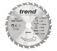 Trend CraftPro Hoja de sierra TCT combinada, 165 mm x 24 dientes x 20 mm de diámetro interior, punta de carburo de tungsteno, CSB/16524T