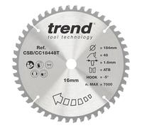 Trend CraftPro Hoja de sierra TCT de corte transversal con gancho negativo, 184 mm de diámetro x 48 dientes x 16 mm de diámetro interior, punta de carburo de tungsteno, CSB/CC18448T